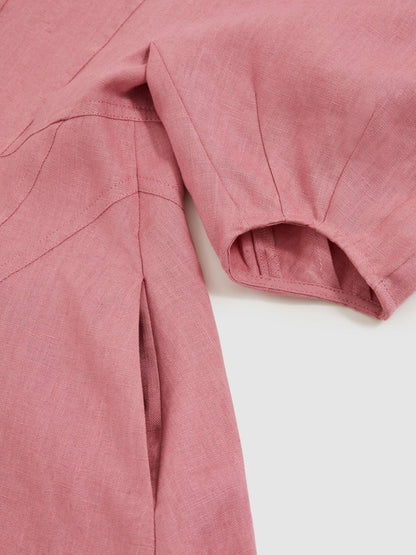 13-14 yrs Linen Balloon-Sleeve Dress in Pink Children & Baby | Reiss