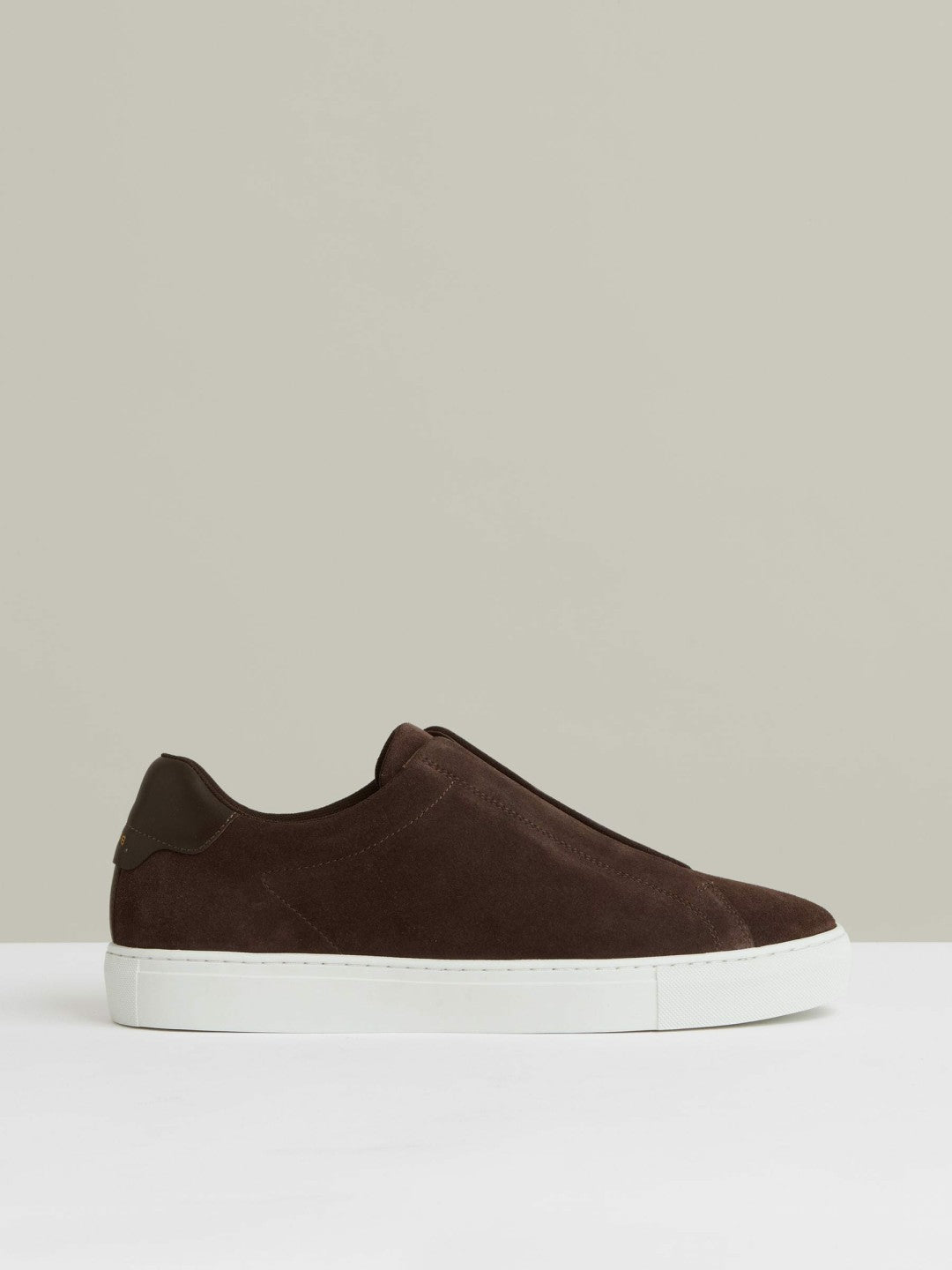 Suede Slip-On Elasticated Trainers in Chocolate Brown Men | Reiss