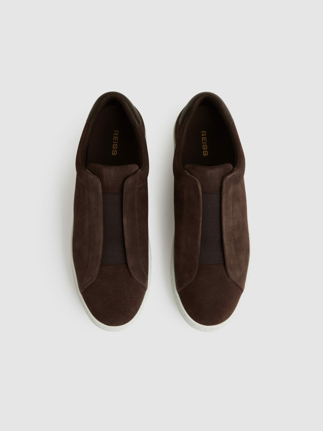 Suede Slip-On Elasticated Trainers in Chocolate Brown Men | Reiss