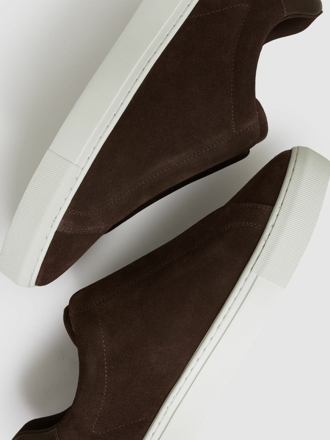 Suede Slip-On Elasticated Trainers in Chocolate Brown Men | Reiss