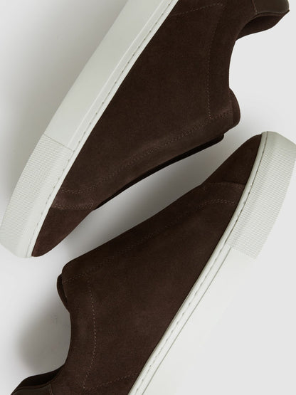 Suede Slip-On Elasticated Trainers in Chocolate Brown Men | Reiss