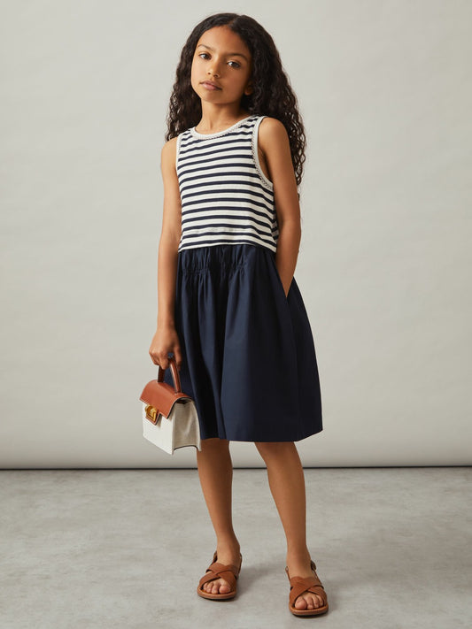 3-9 yrs Cotton Layered Sleeveless Midi Dress in Navy Children & Baby | Reiss