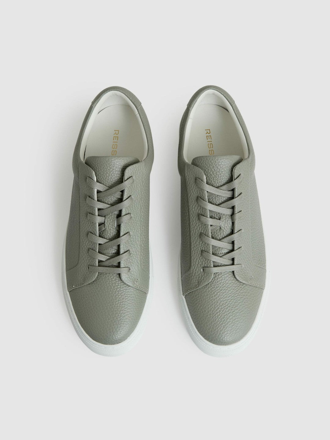 Tumbled-Leather Low-Top Trainers in Mint Green Men | Reiss