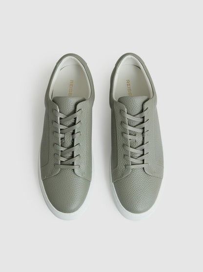 Tumbled-Leather Low-Top Trainers in Mint Green Men | Reiss