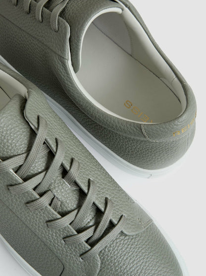 Tumbled-Leather Low-Top Trainers in Mint Green Men | Reiss