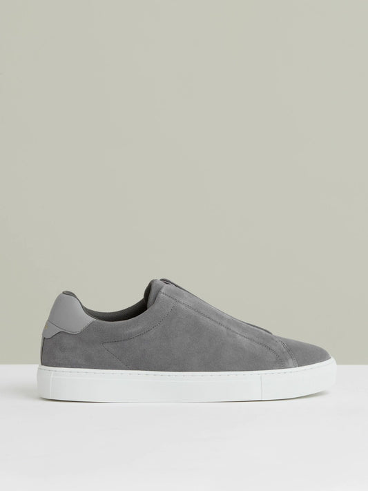 Suede Slip-On Elasticated Trainers in Grey Men | Reiss