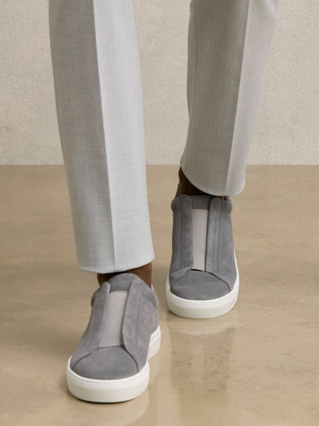 Suede Slip-On Elasticated Trainers in Grey Men | Reiss