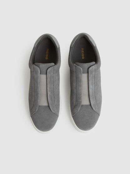 Suede Slip-On Elasticated Trainers in Grey Men | Reiss