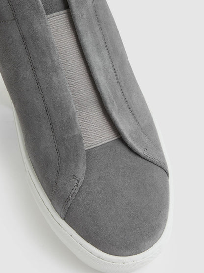 Suede Slip-On Elasticated Trainers in Grey Men | Reiss