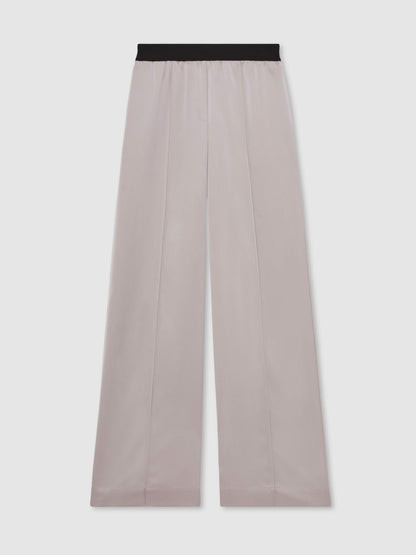 Petite Satin Wide Leg Elastic Waist Trousers in Grey Women | Reiss