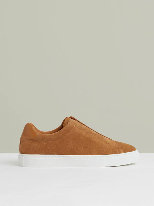Suede Slip-On Elasticated Trainers in Tan Brown Men | Reiss