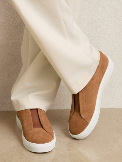 Suede Slip-On Elasticated Trainers in Tan Brown Men | Reiss