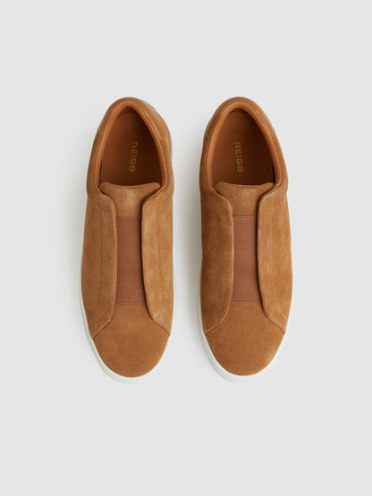 Suede Slip-On Elasticated Trainers in Tan Brown Men | Reiss