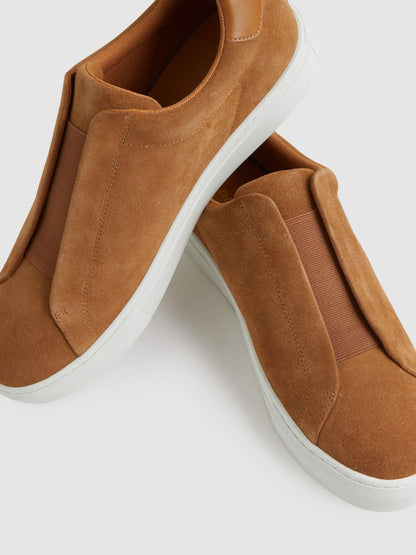 Suede Slip-On Elasticated Trainers in Tan Brown Men | Reiss