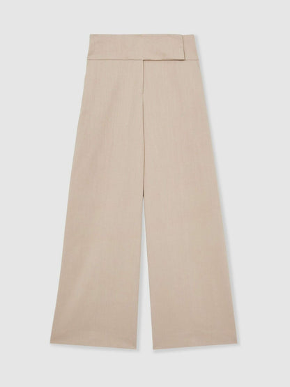 Lyocell-Linen Wide-Leg Trousers in Neutral Women | Reiss