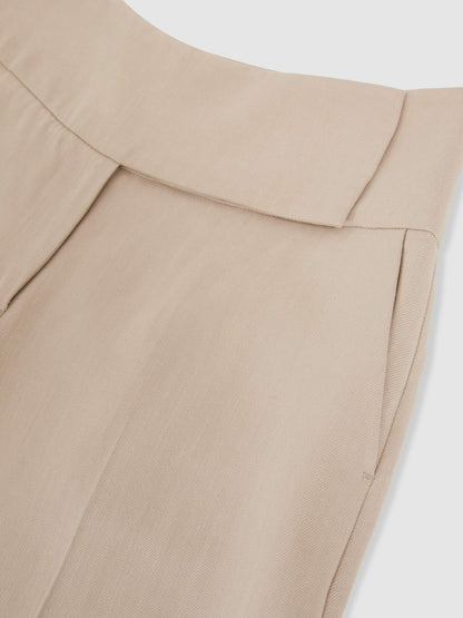 Lyocell-Linen Wide-Leg Trousers in Neutral Women | Reiss