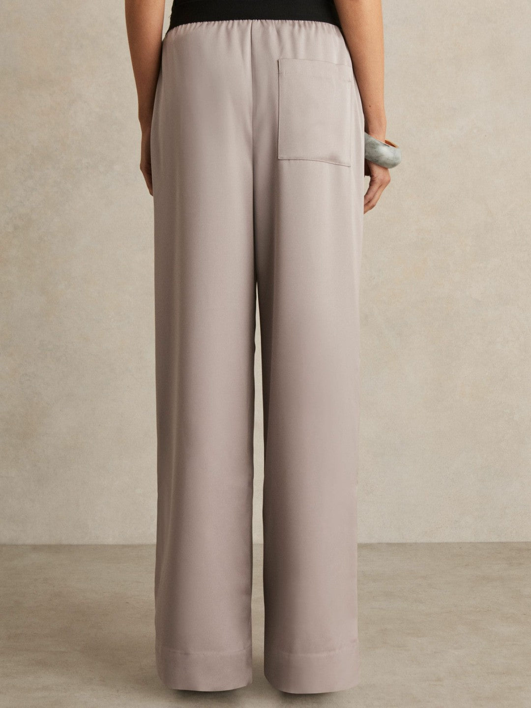 Satin Wide Leg Elastic Waist Trousers in Grey Women | Reiss