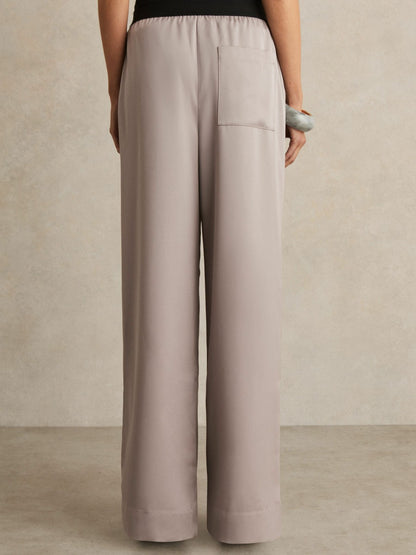 Satin Wide Leg Elastic Waist Trousers in Grey Women | Reiss