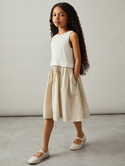 13-14 yrs Cotton Layered Sleeveless Midi Dress in Neutral Children & Baby | Reiss