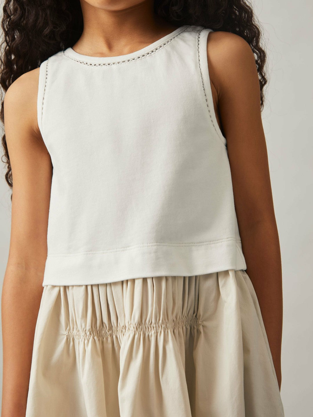 13-14 yrs Cotton Layered Sleeveless Midi Dress in Neutral Children & Baby | Reiss