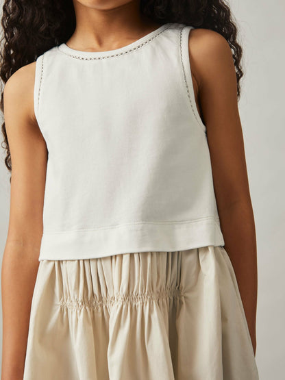 13-14 yrs Cotton Layered Sleeveless Midi Dress in Neutral Children & Baby | Reiss