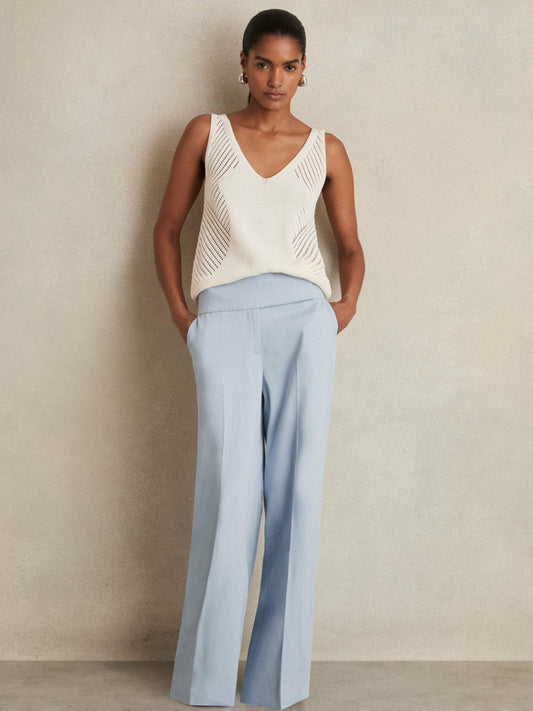 Lyocell-Linen Wide-Leg Trousers in Blue Women | Reiss