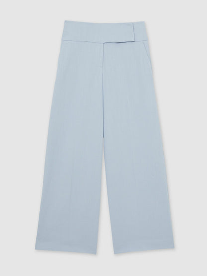 Lyocell-Linen Wide-Leg Trousers in Blue Women | Reiss