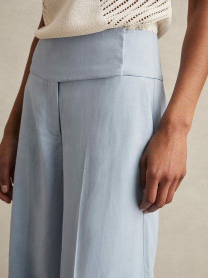 Lyocell-Linen Wide-Leg Trousers in Blue Women | Reiss