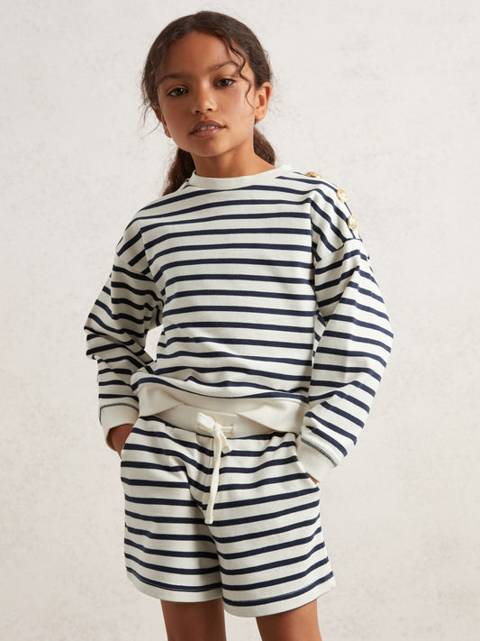 9-13 yrs Stripe Sweatshirt and Shorts Set Cotton-Blend in Navy/Ivory Children & Baby | Reiss