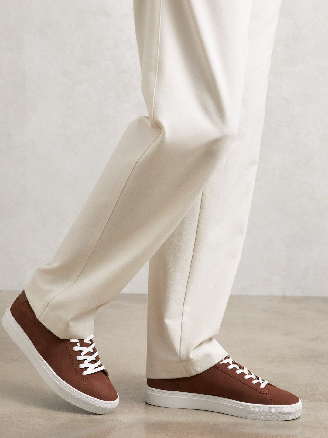 Nubuck Leather Low-Top Trainers in Brickwood Red Men | Reiss