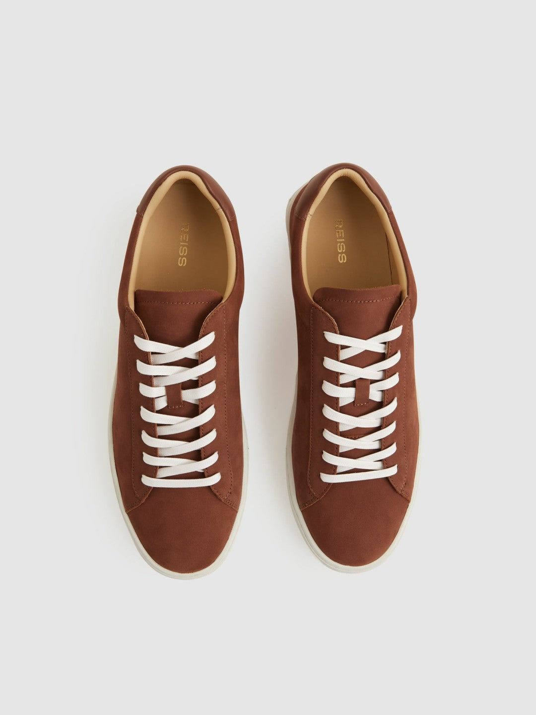 Nubuck Leather Low-Top Trainers in Brickwood Red Men | Reiss