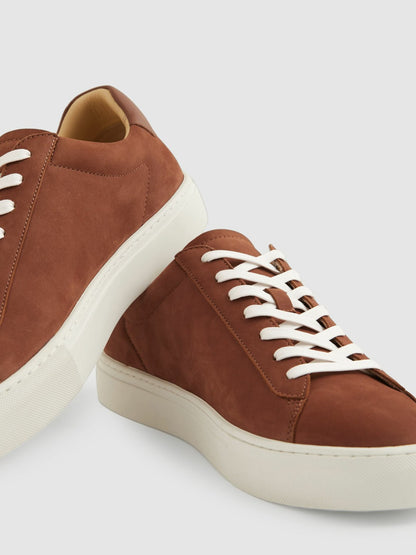 Nubuck Leather Low-Top Trainers in Brickwood Red Men | Reiss