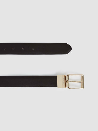 Reversible Leather Belt with Interchangeable Buckle in Black/Brown Men | Reiss