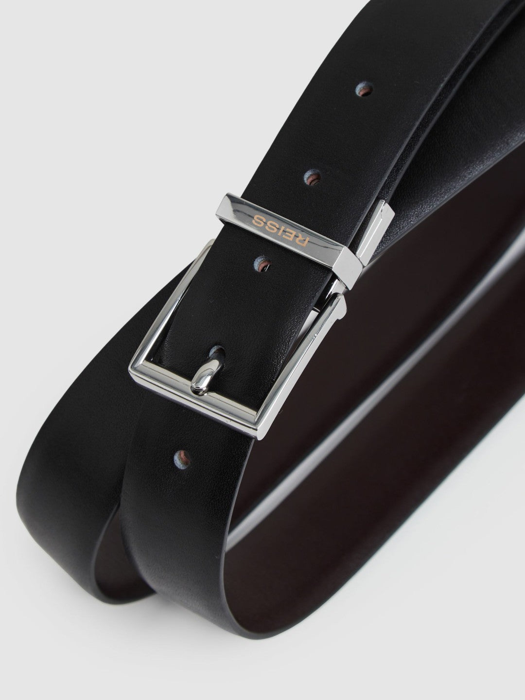 Reversible Leather Belt with Interchangeable Buckle in Black/Brown Men | Reiss