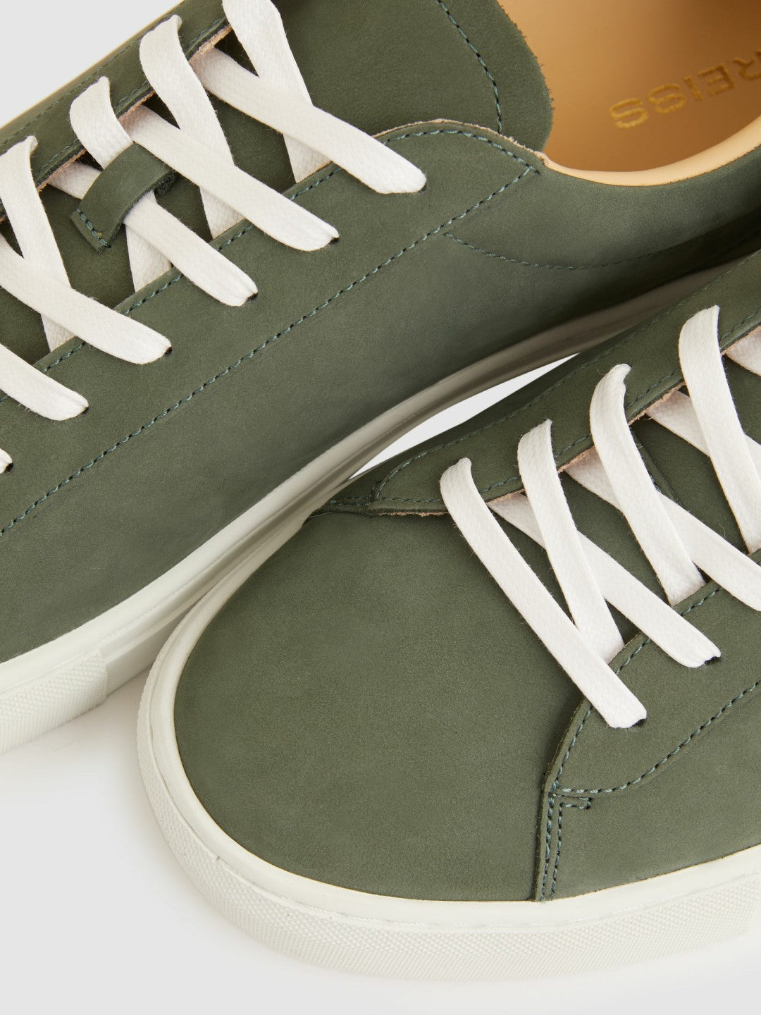 Nubuck Leather Low-Top Trainers in Thyme Green Men | Reiss