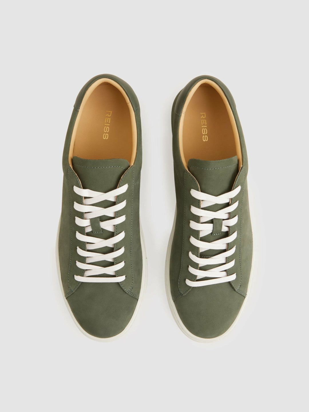 Nubuck Leather Low-Top Trainers in Thyme Green Men | Reiss