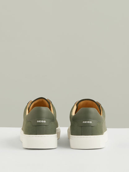 Nubuck Leather Low-Top Trainers in Thyme Green Men | Reiss