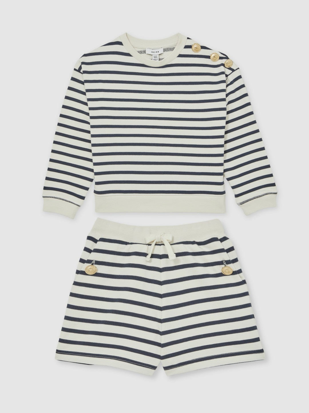 13-14 yrs Stripe Sweatshirt and Shorts Set Cotton-Blend in Navy/Ivory Children & Baby | Reiss