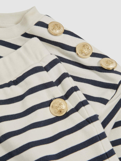 13-14 yrs Stripe Sweatshirt and Shorts Set Cotton-Blend in Navy/Ivory Children & Baby | Reiss