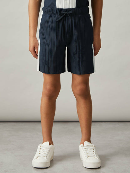 3-9 yrs Plissé Colour-Block Shorts in Navy/White Children & Baby | Reiss