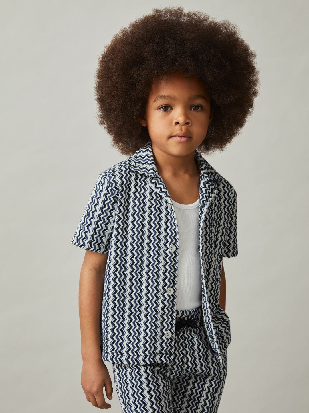 3-9 yrs Zig-Zag Knit Cuban-Collar Shirt in Blue Children & Baby | Reiss