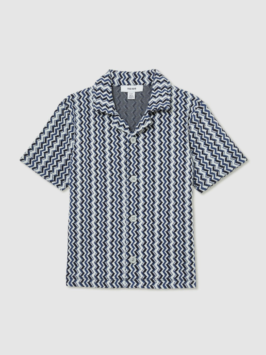 3-9 yrs Zig-Zag Knit Cuban-Collar Shirt in Blue Children & Baby | Reiss