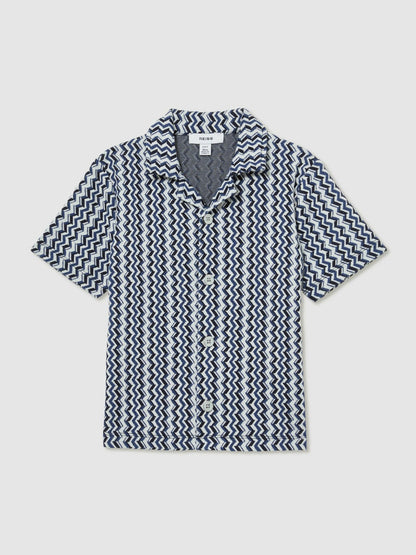 3-9 yrs Zig-Zag Knit Cuban-Collar Shirt in Blue Children & Baby | Reiss