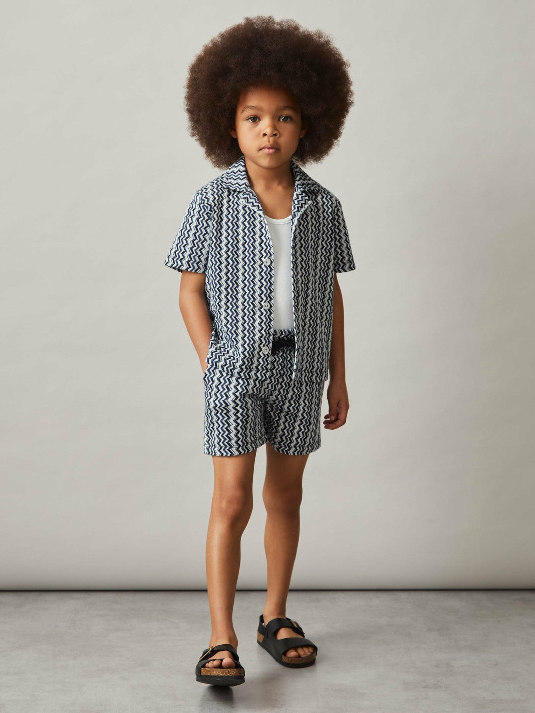 3-9 yrs Zig-Zag Knit Cuban-Collar Shirt in Blue Children & Baby | Reiss