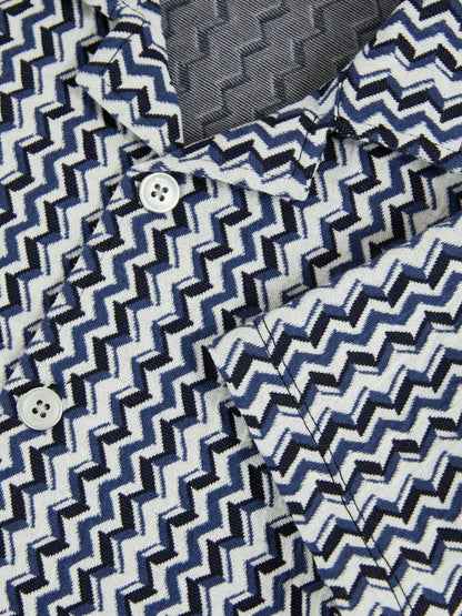3-9 yrs Zig-Zag Knit Cuban-Collar Shirt in Blue Children & Baby | Reiss