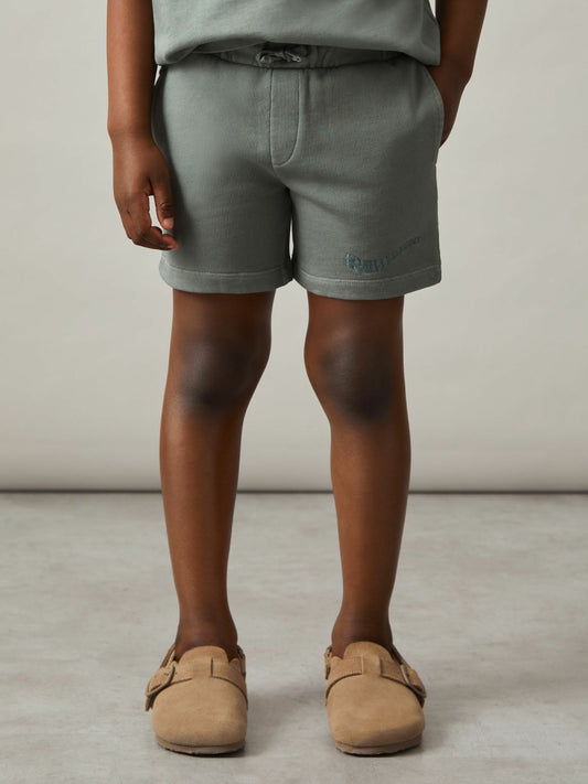 9-13 yrs Cotton Brand-Embroidered Shorts in Washed Sage Children & Baby | Reiss