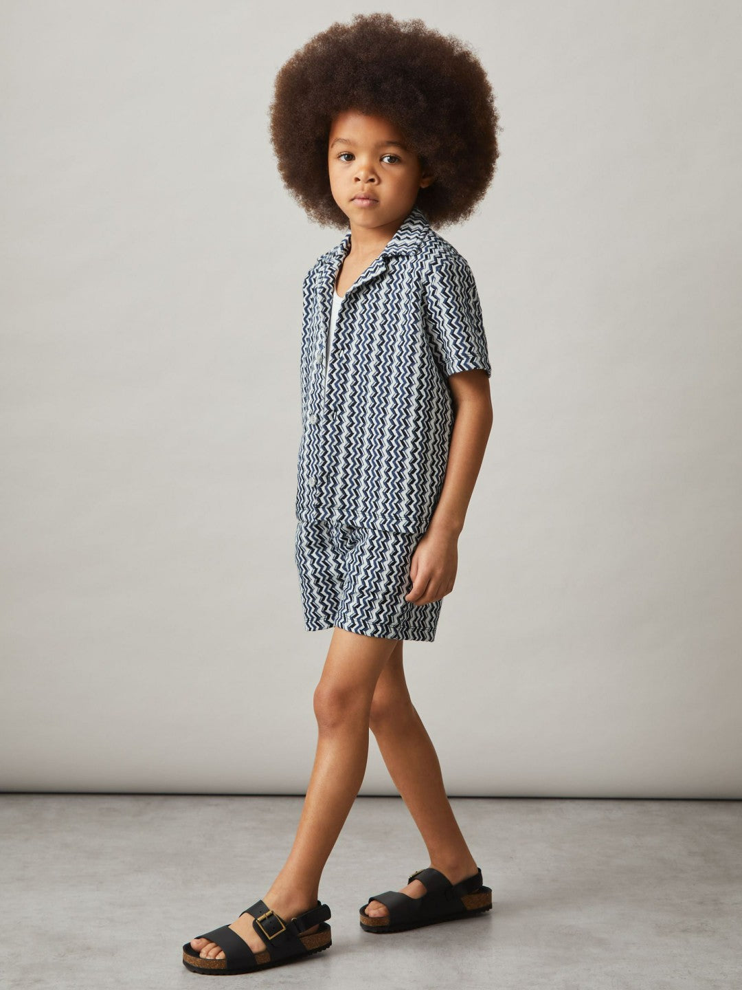 9-13 yrs Zig-Zag Knit Drawstring Shorts in Blue Children & Baby | Reiss