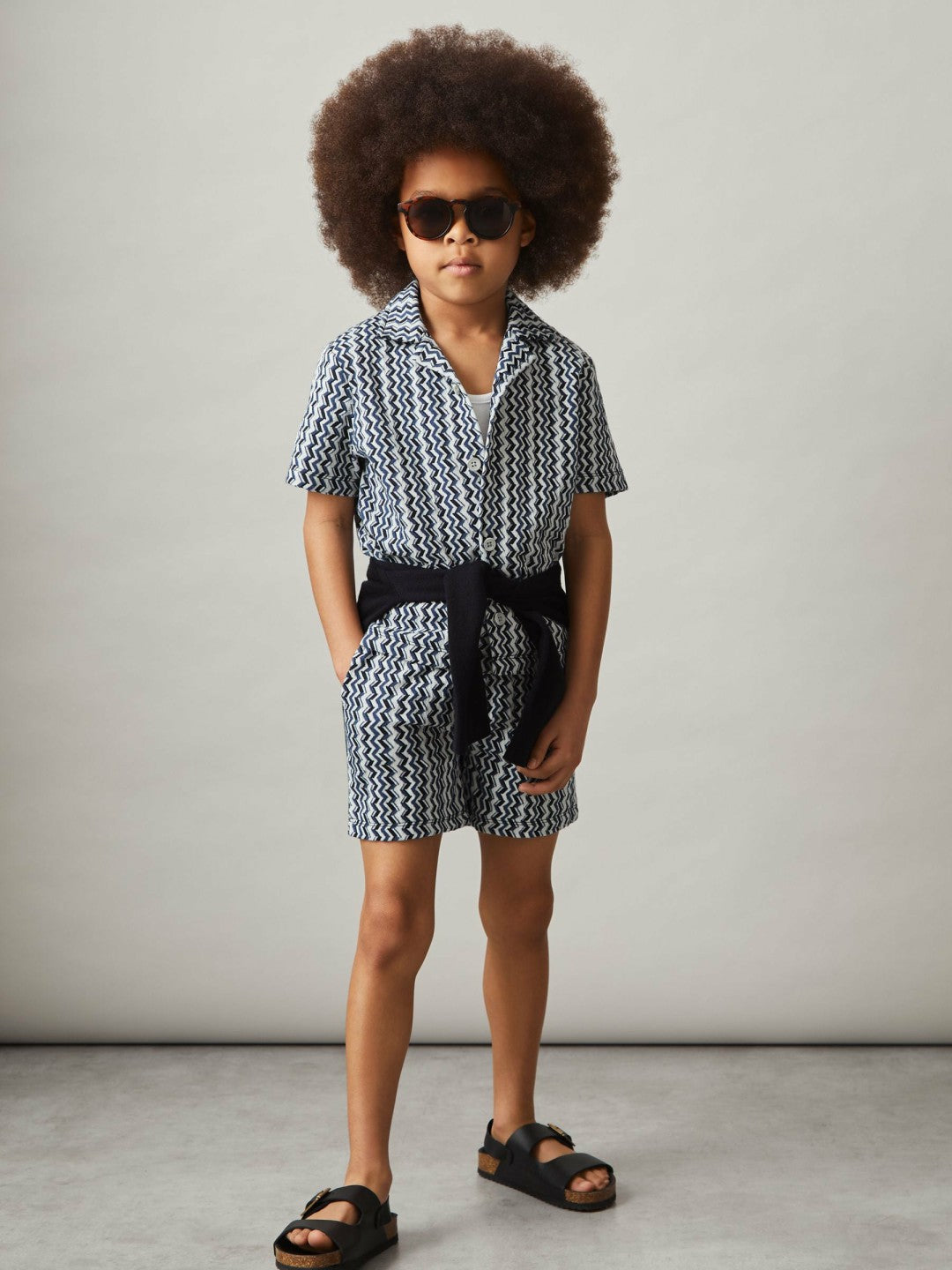 9-13 yrs Zig-Zag Knit Drawstring Shorts in Blue Children & Baby | Reiss