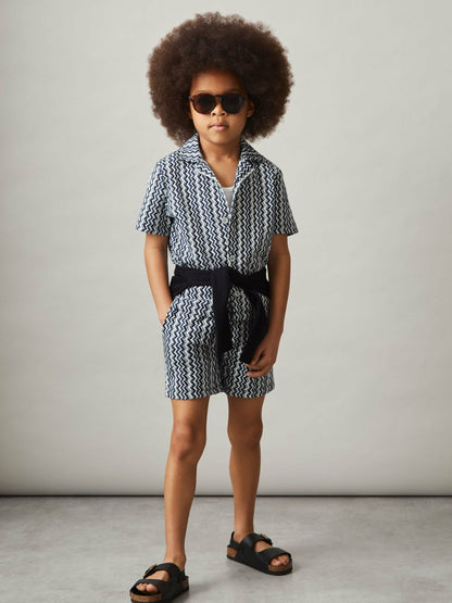 9-13 yrs Zig-Zag Knit Drawstring Shorts in Blue Children & Baby | Reiss