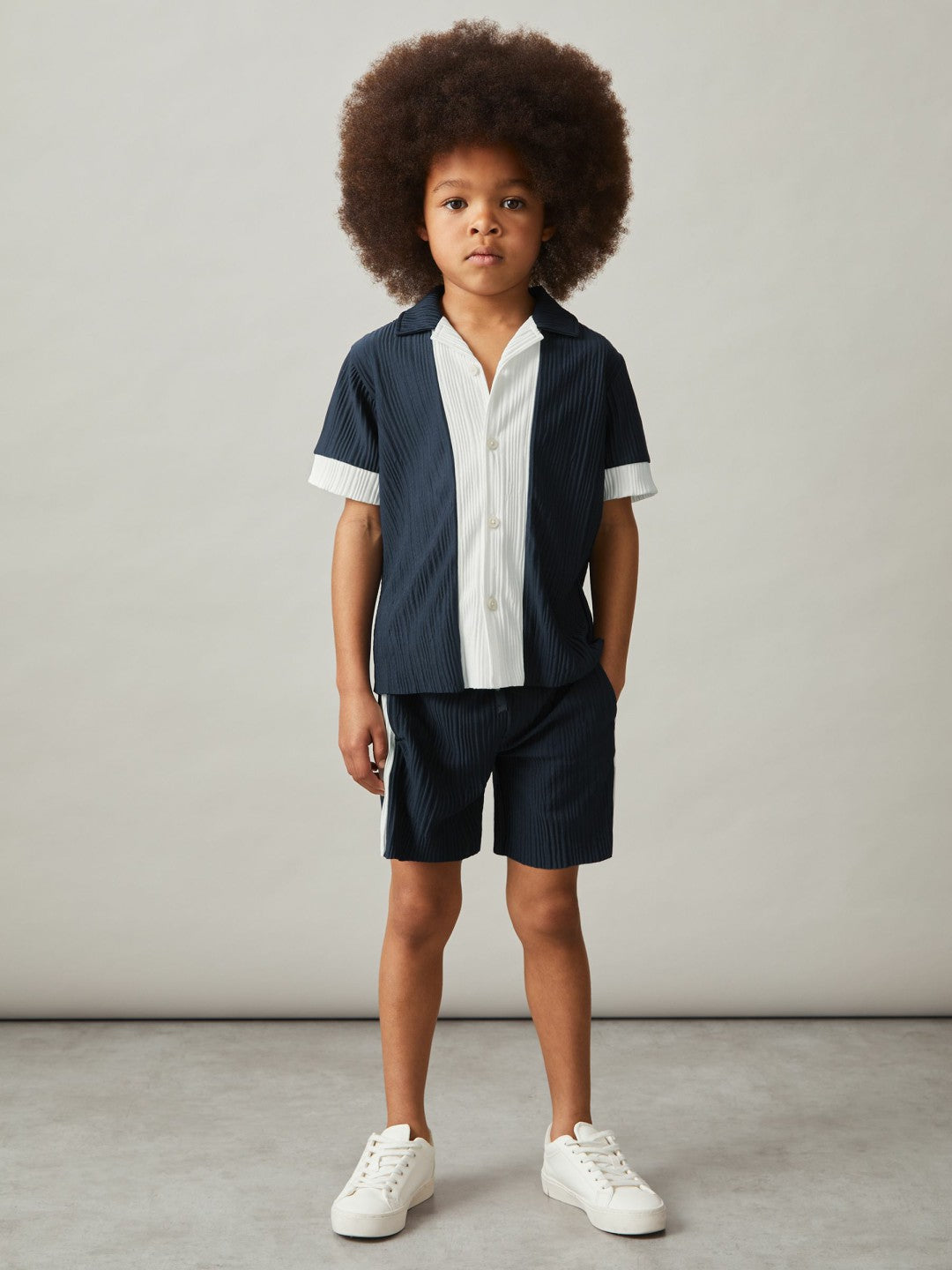 9-13 yrs Plissé Colour-Block Shorts in Navy/White Children & Baby | Reiss
